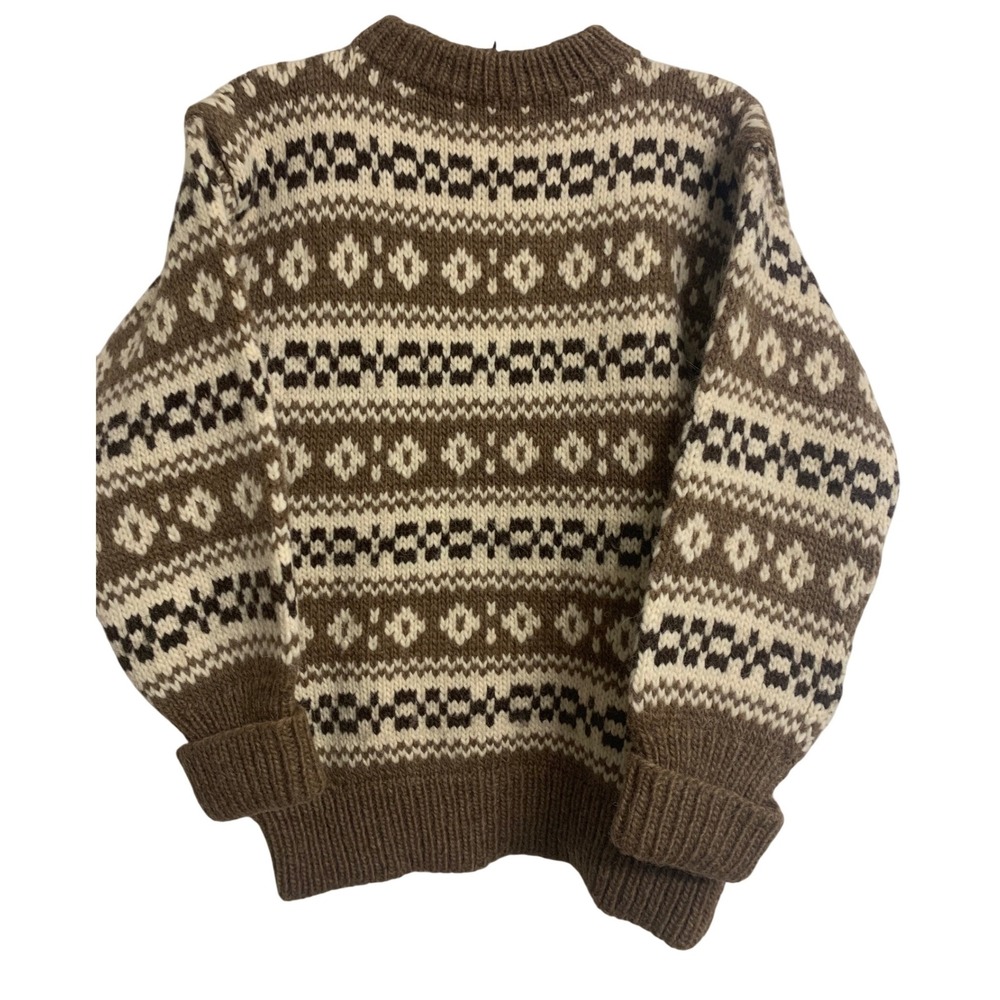 Vintage Stobi Icelandic Lopi Wool Sweater‎ Brown Fair Isle Knit Denmark Medium
